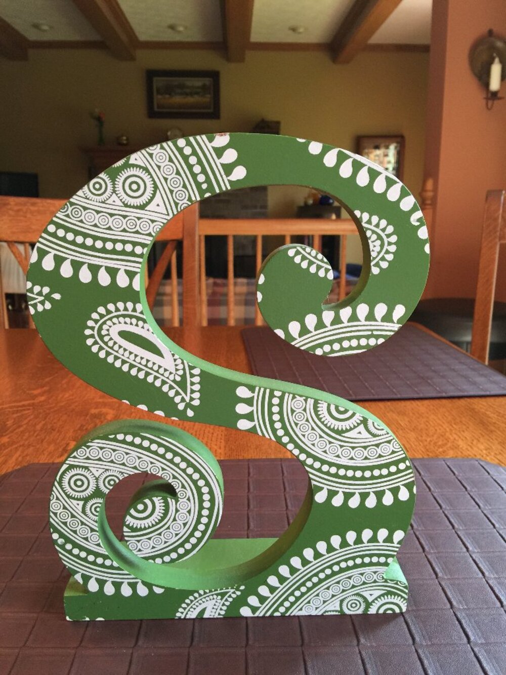 Decorative Wood Letter S Green and White 10 3/4" High